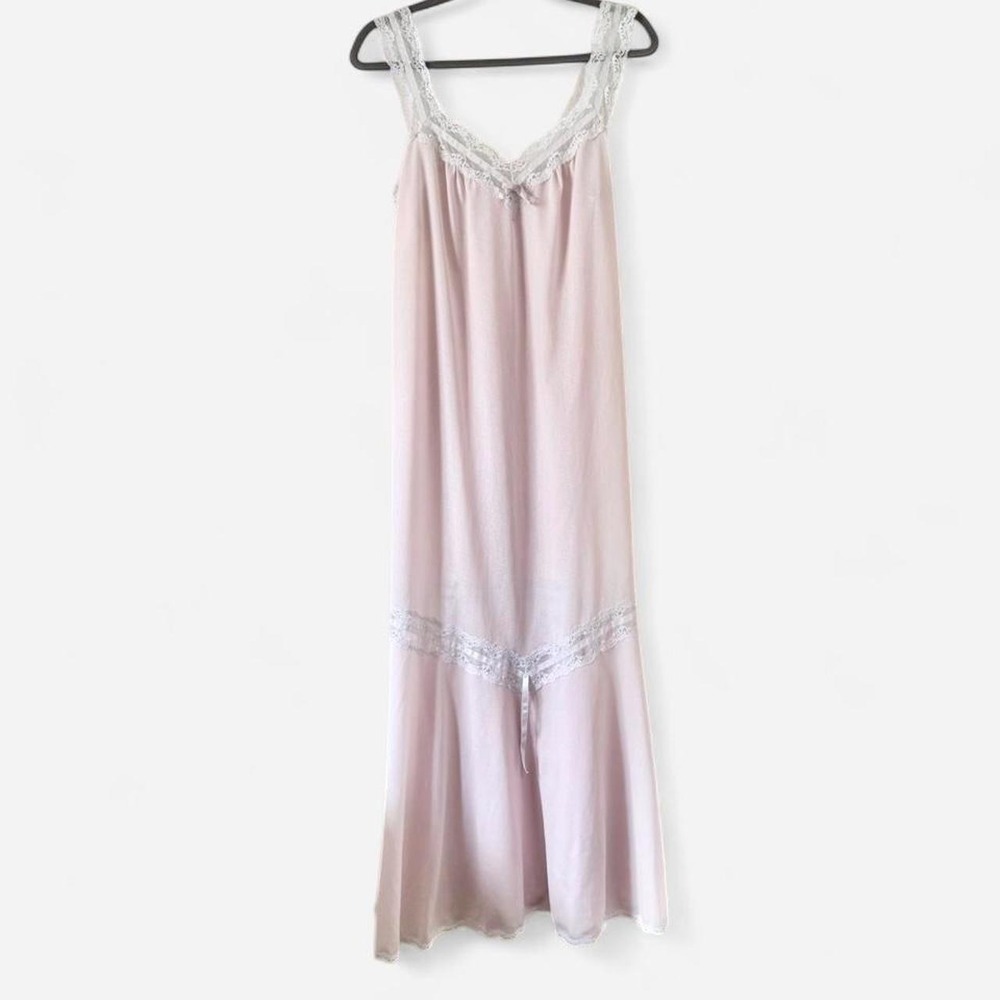 Vintage muted pink lace maxi slip prairie bow coquette midi maxi